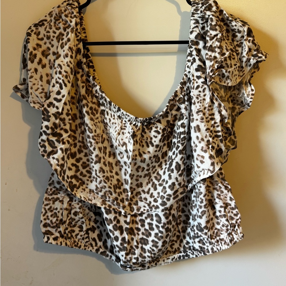 Torrid Brown and Black Ruffled Cap Sleeve Blouse